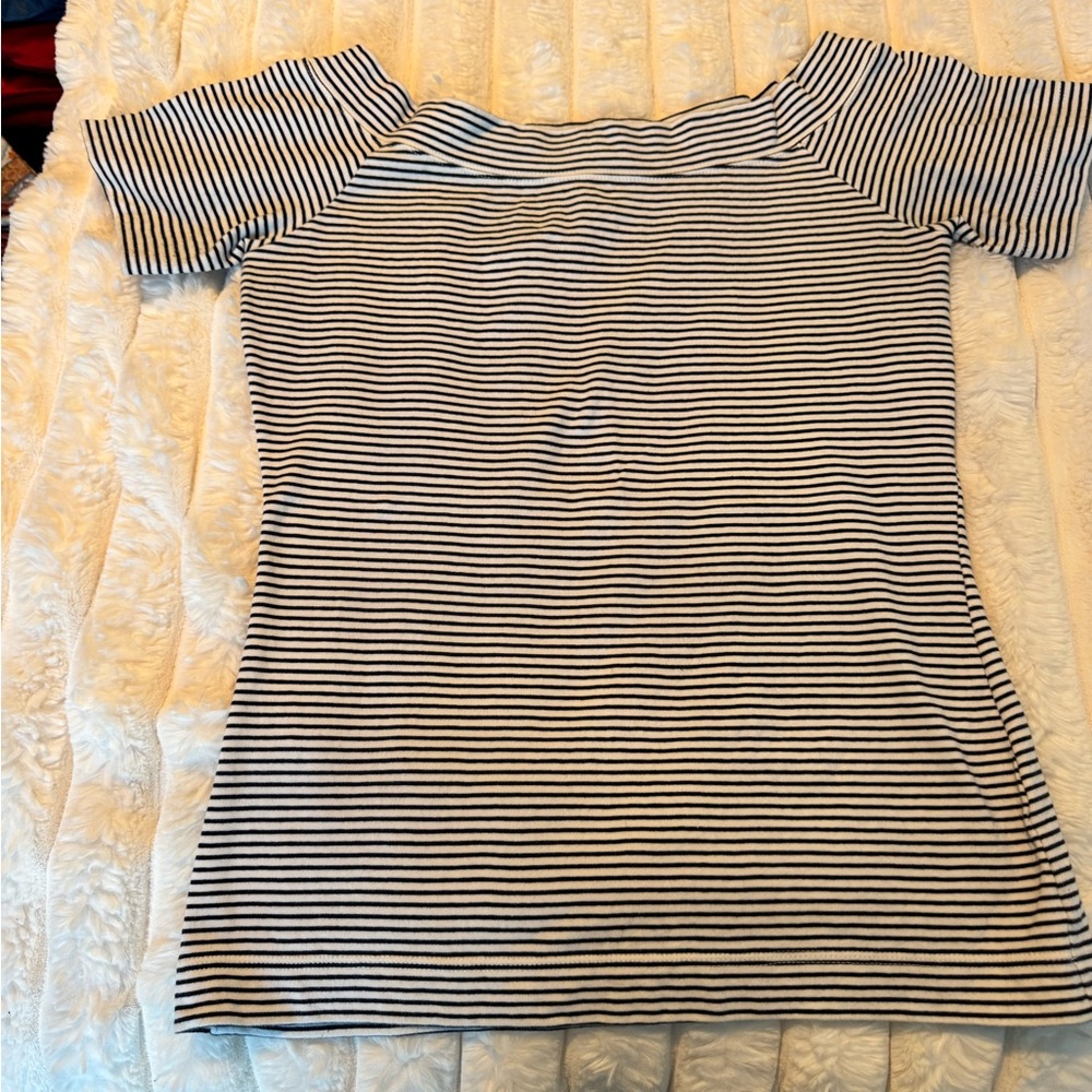J Crew Navy White stripe wide neck top